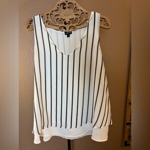 TORRID Black & White Striped Chiffon Tank Top | Size 1 (14/16) | Layered Hem